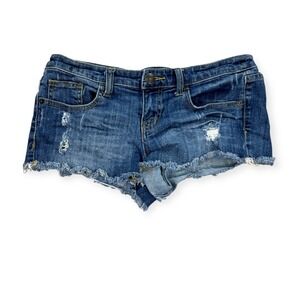 Mossimo Shorts Womens 30 Blue Jean Micro Dark Wash Distressed Low Rise Cut Off